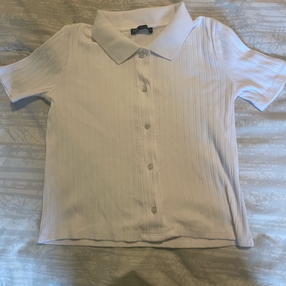 Zara white ribbed 100% cotton shirt